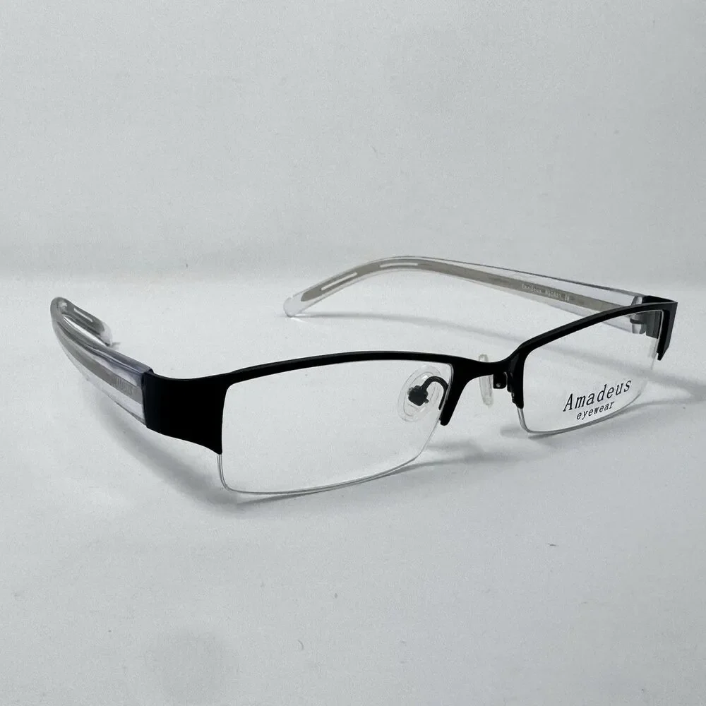 Amadeus AS0603 MBK Half Rim Eyeglass Frames Black Clear 50-18-140